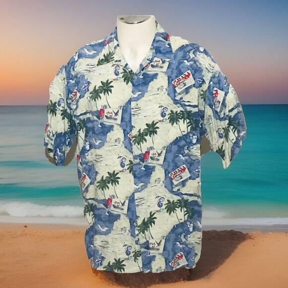 Campia Moda Shirt Mens L Hawaiian S/SLV Palms Tropical Print Lightweight Rayon - Picture 1 of 8